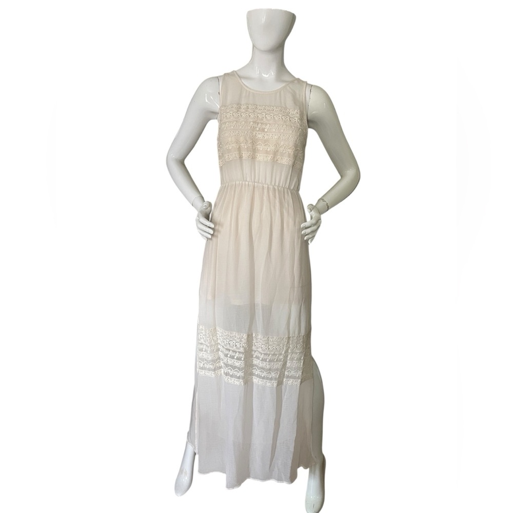 Maxi Dress H&M Cream Lace and Chiffon Cowboy Coastal Boho Sheer